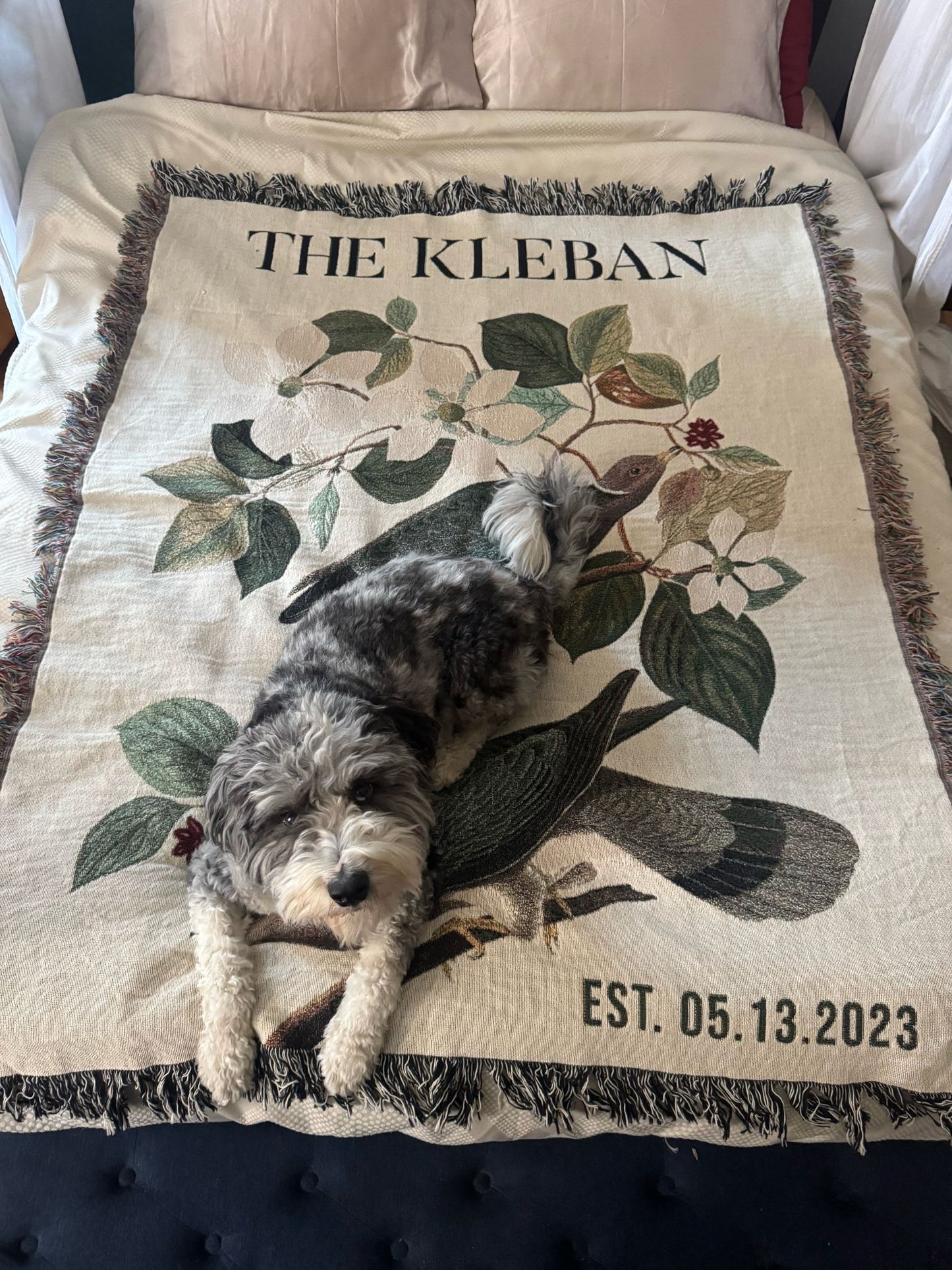 Vintage Birds Anniversary Personalized Woven Blanket