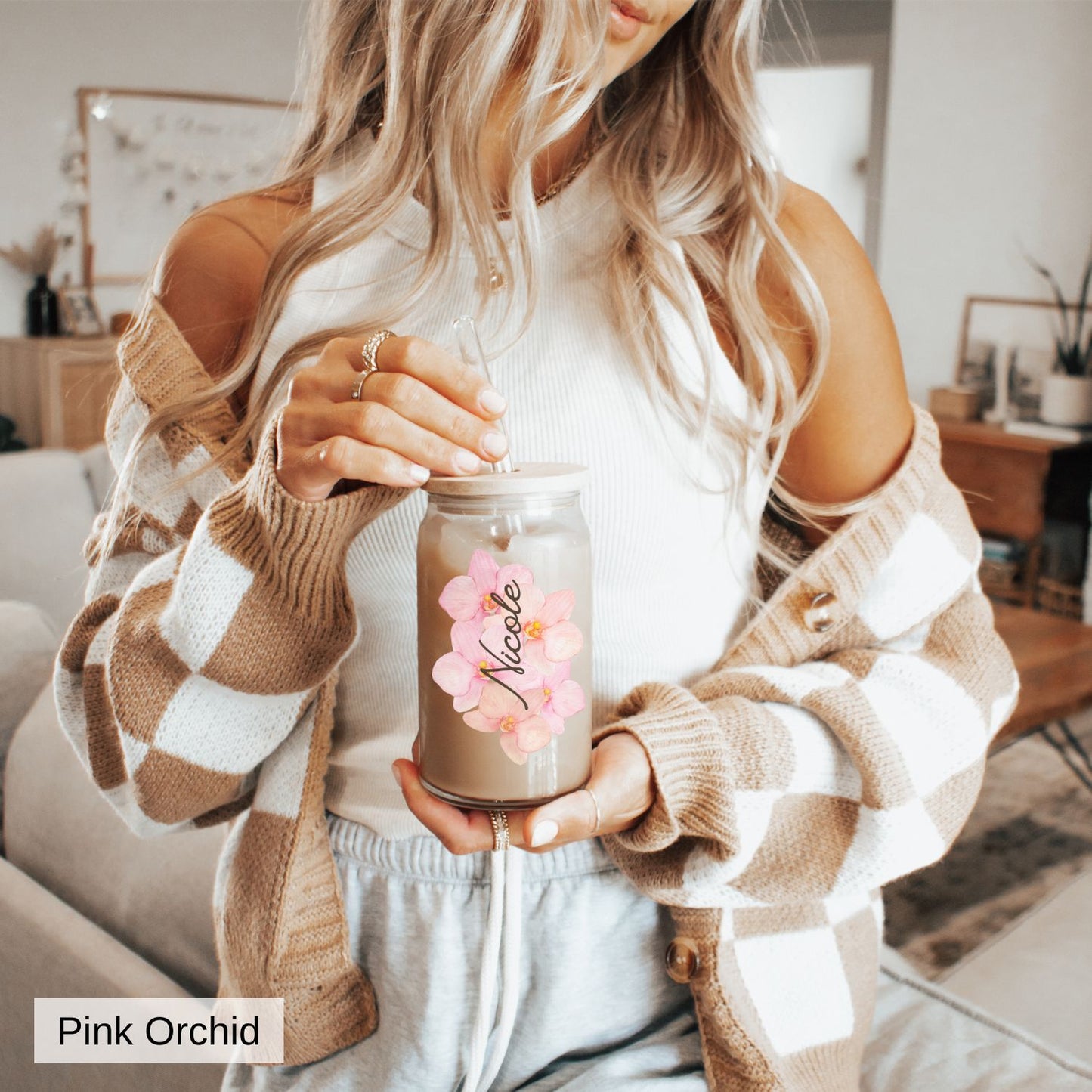 Blossom & Brew Personalized Iced Coffee Sipper Glass Cup