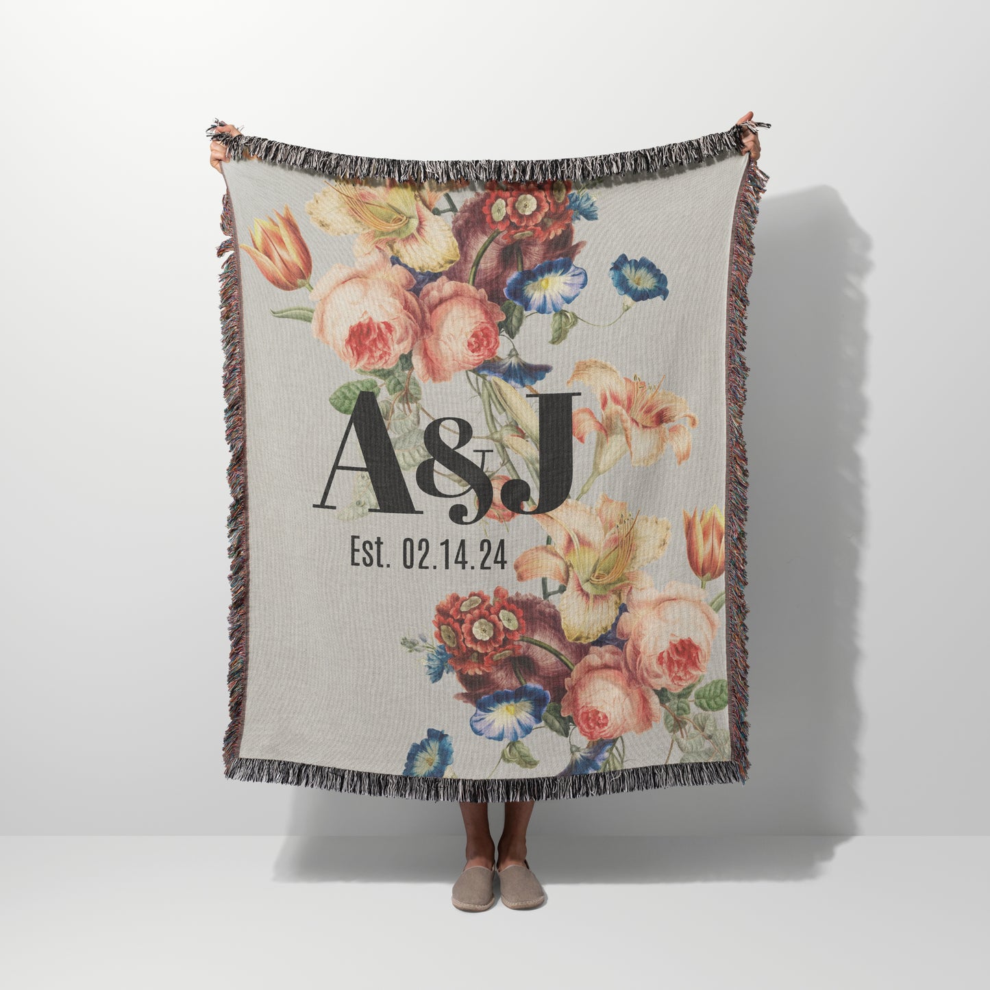 Floral Romance Anniversary Personalized Woven Blanket