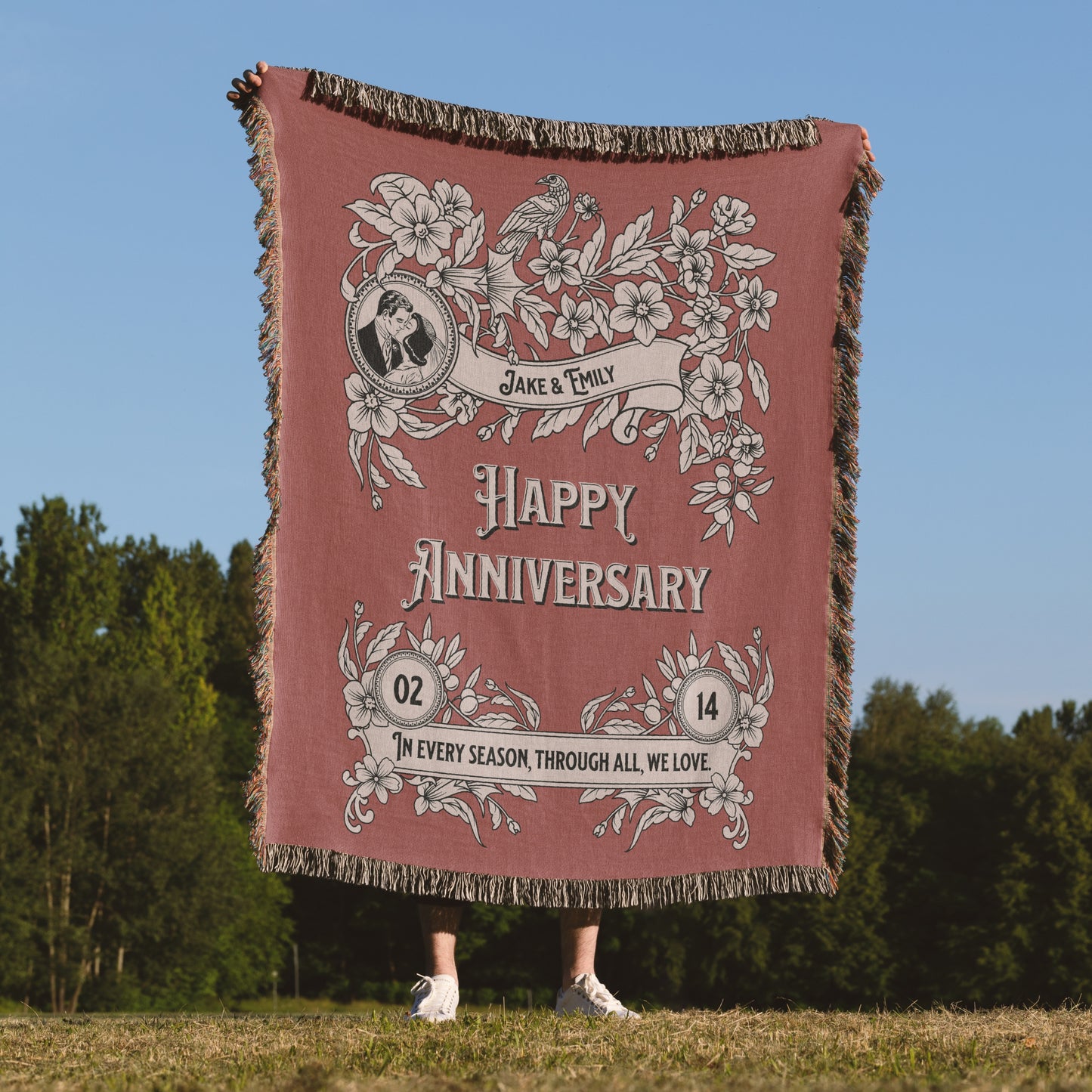 Vintage Beauty Anniversary Personalized Woven Blanket