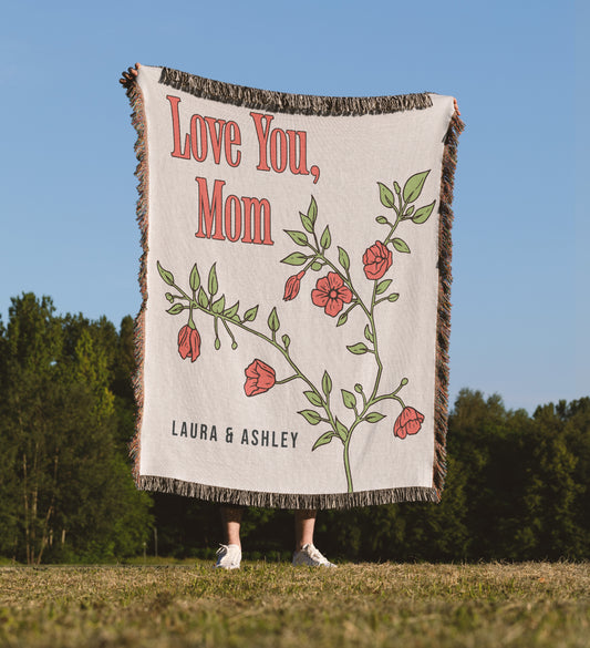 Vintage Blossoms Love You Mom Personalized Woven Blanket