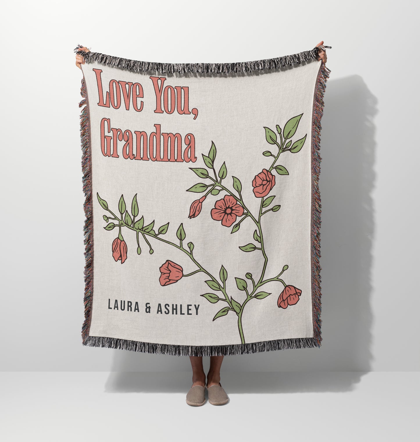 Vintage Blossoms Love You Mom Personalized Woven Blanket