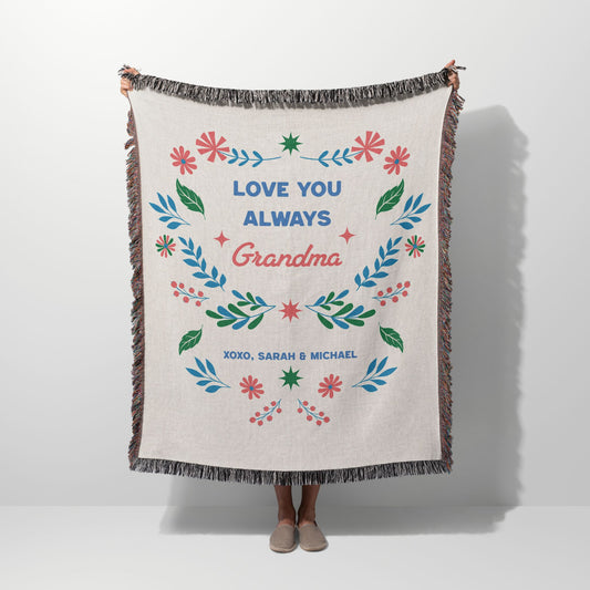 Love You Always Mom Personalized Woven Blanket