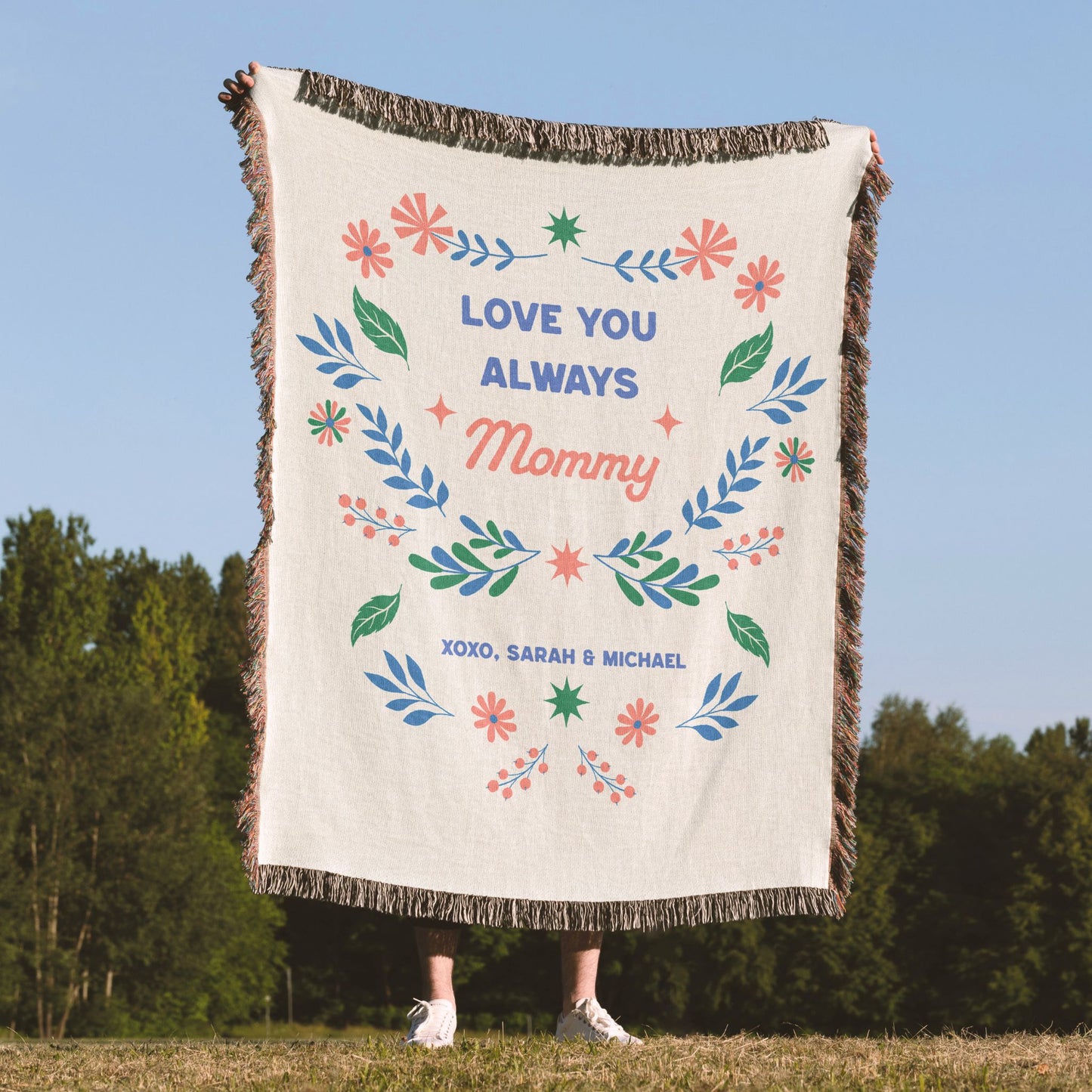 Love You Always Mom Personalized Woven Blanket