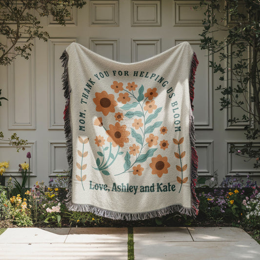 Flower Garden Arch Thank You Mom Woven Blanket