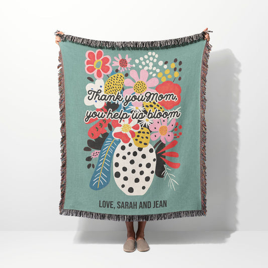 Modern Art Thank you Mom Woven Blanket Green