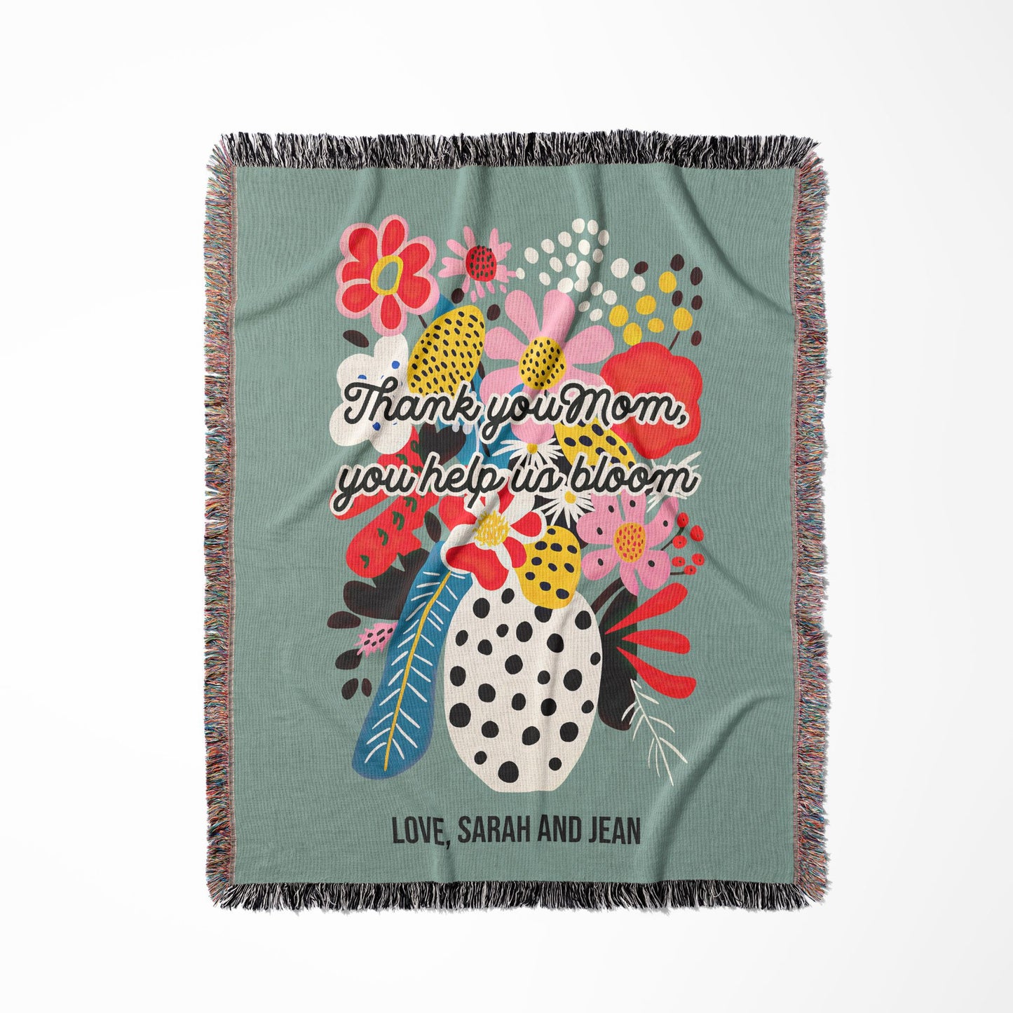 Modern Art Thank you Mom Woven Blanket Green