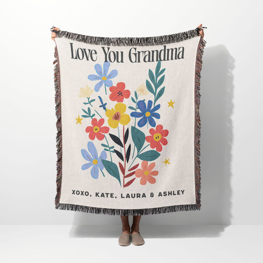 Flower Garden Love  you Mom Woven Blanket
