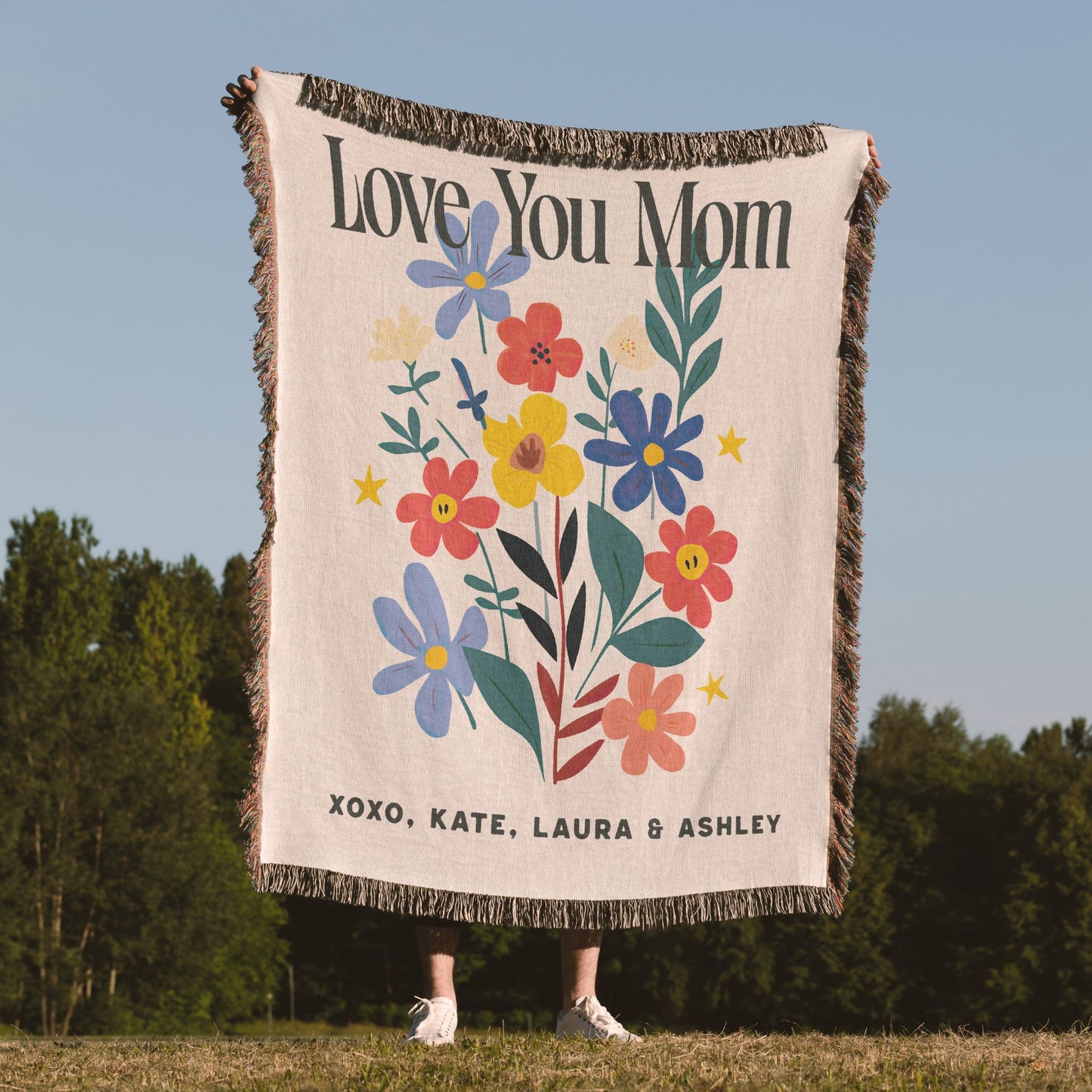 Flower Garden Love  you Mom Woven Blanket