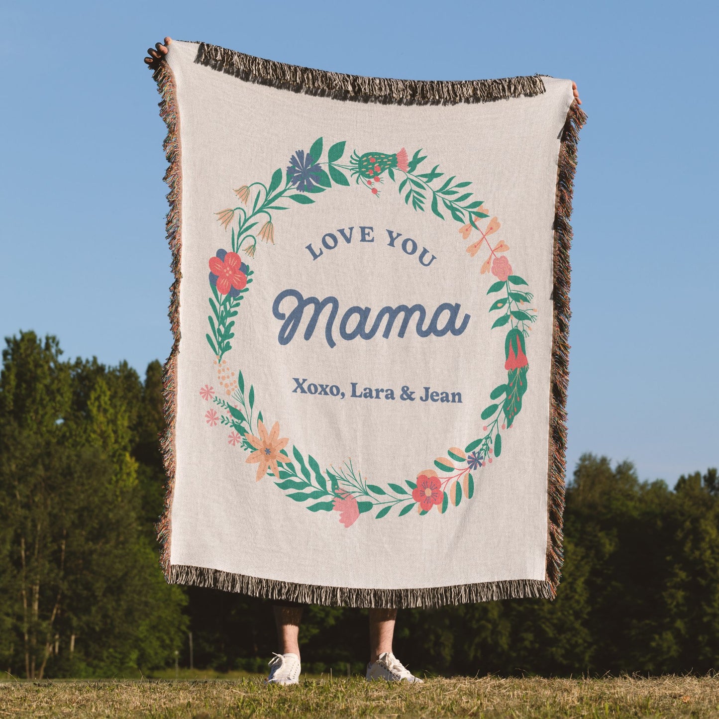 Green Laurel Love You Mama Woven Blanket