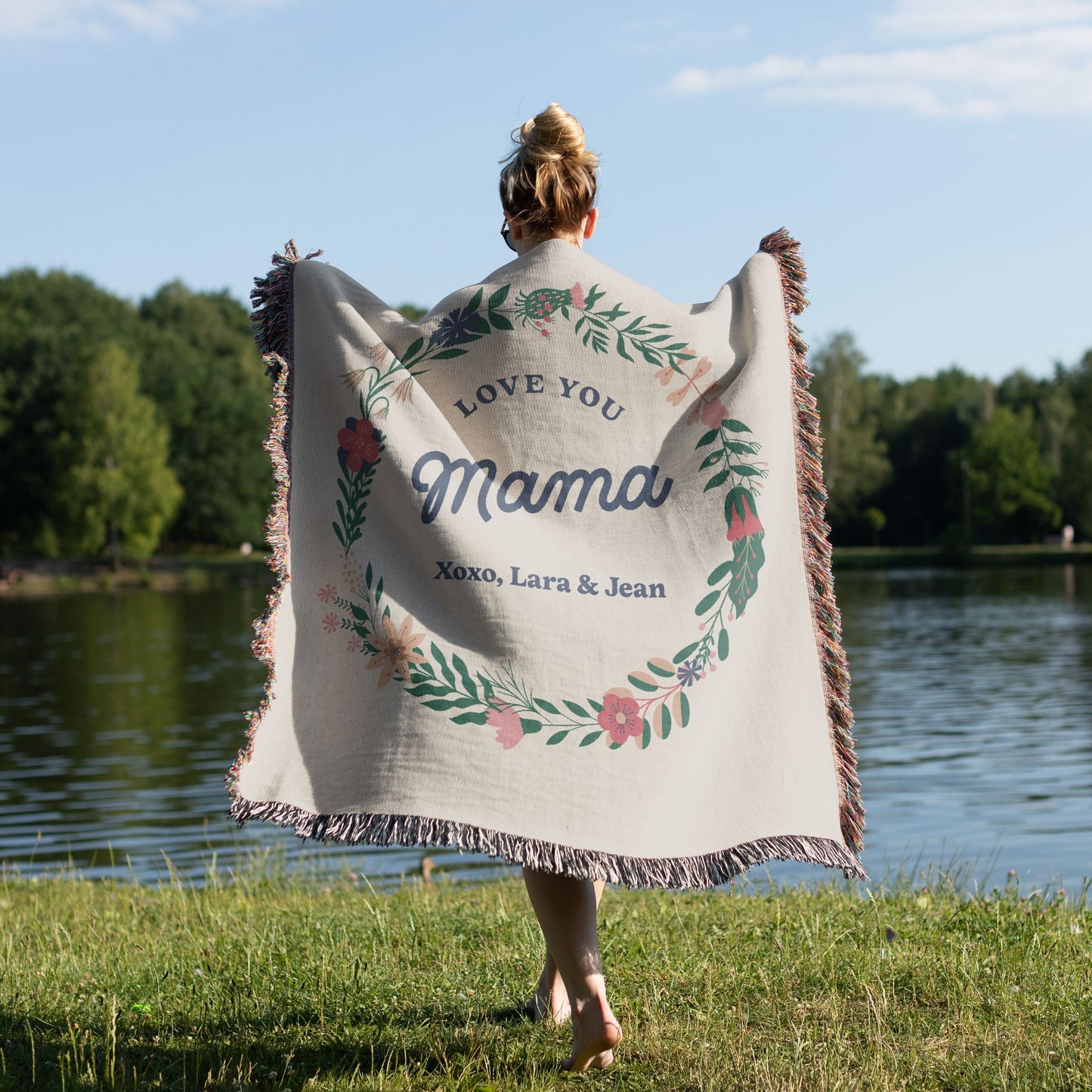 Green Laurel Love You Mama Woven Blanket