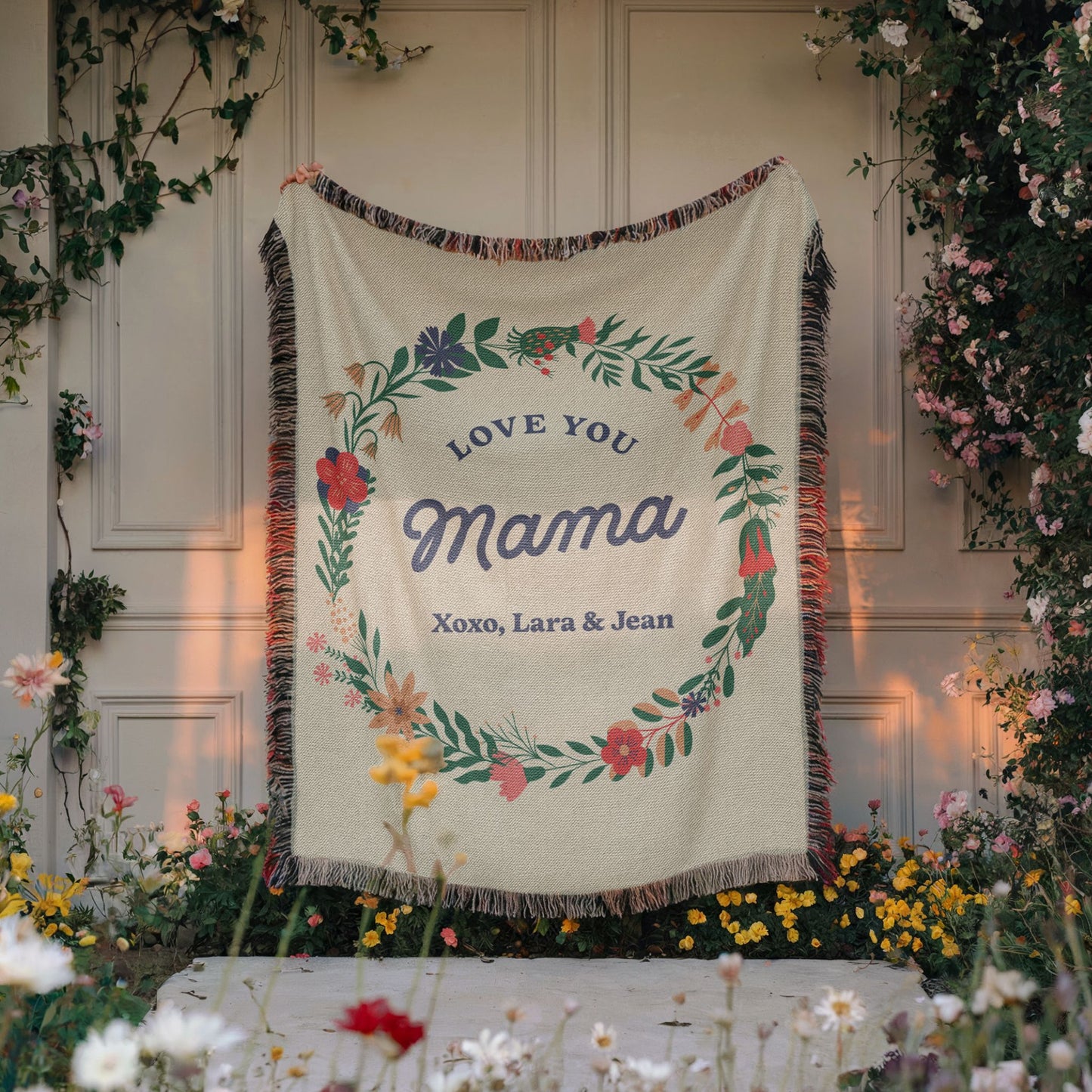 Green Laurel Love You Mama Woven Blanket