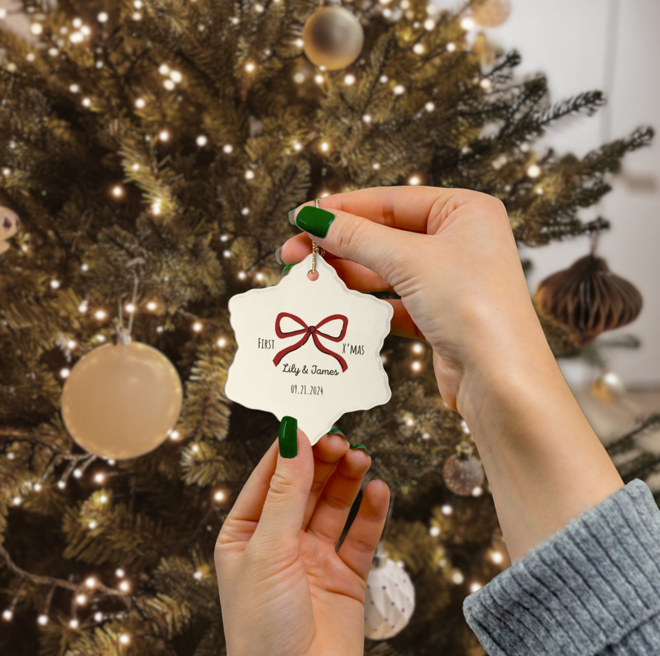 First Christmas As A Couple with Lovely Bow Ornament