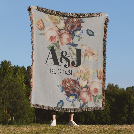 Floral Romance Anniversary Personalized Woven Blanket