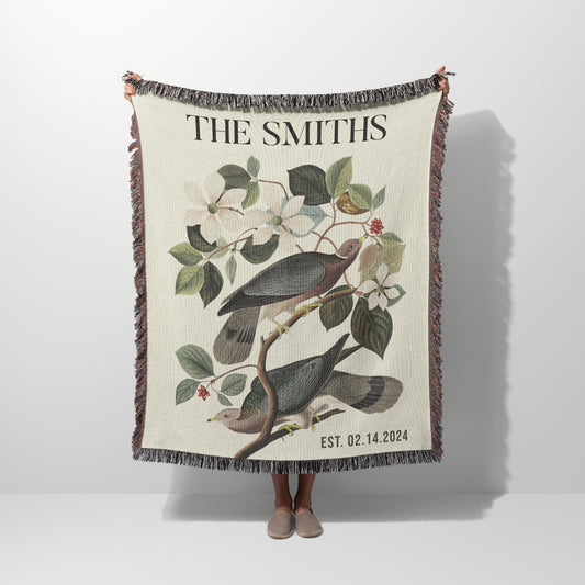 Vintage Birds Anniversary Personalized Woven Blanket