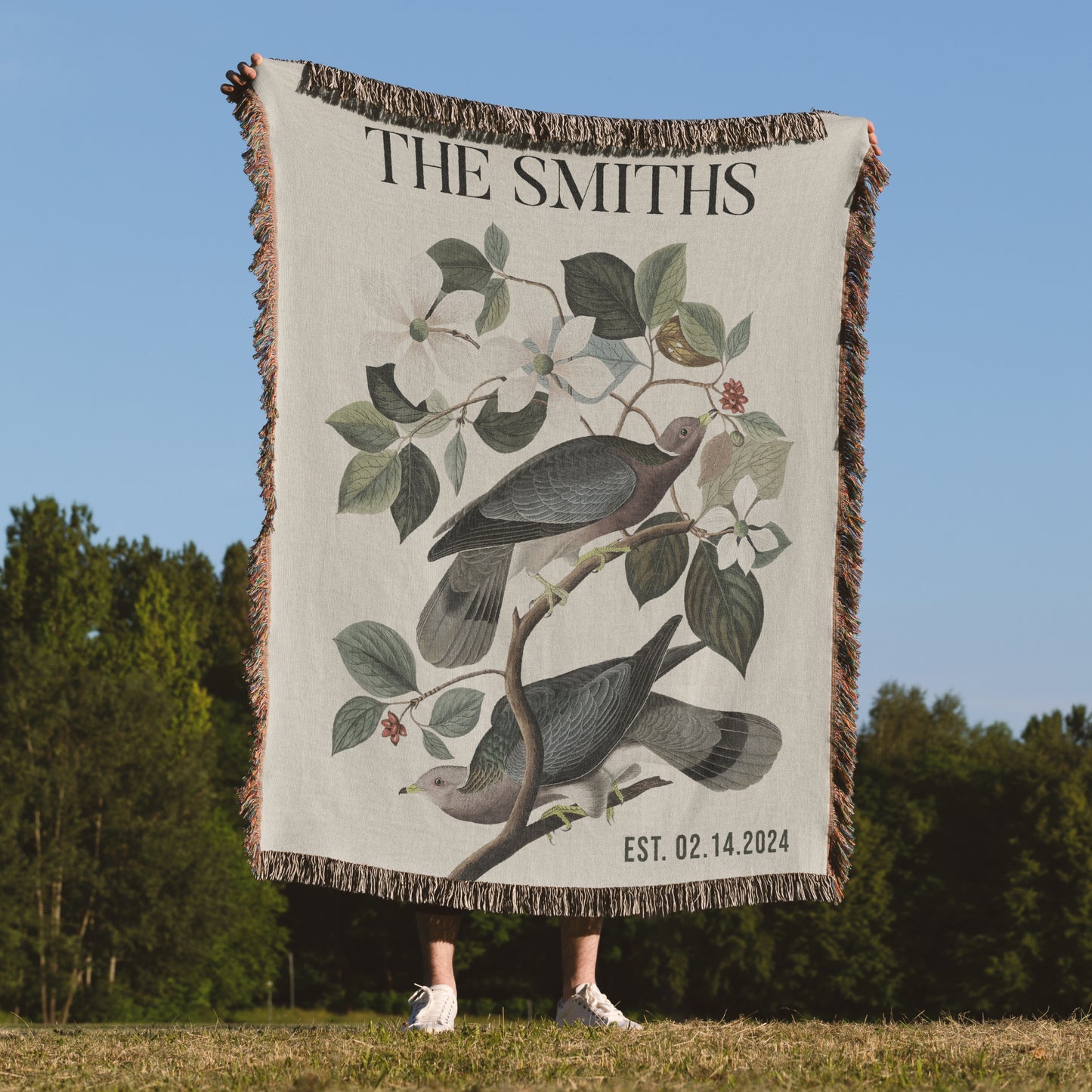 Vintage Birds Anniversary Personalized Woven Blanket