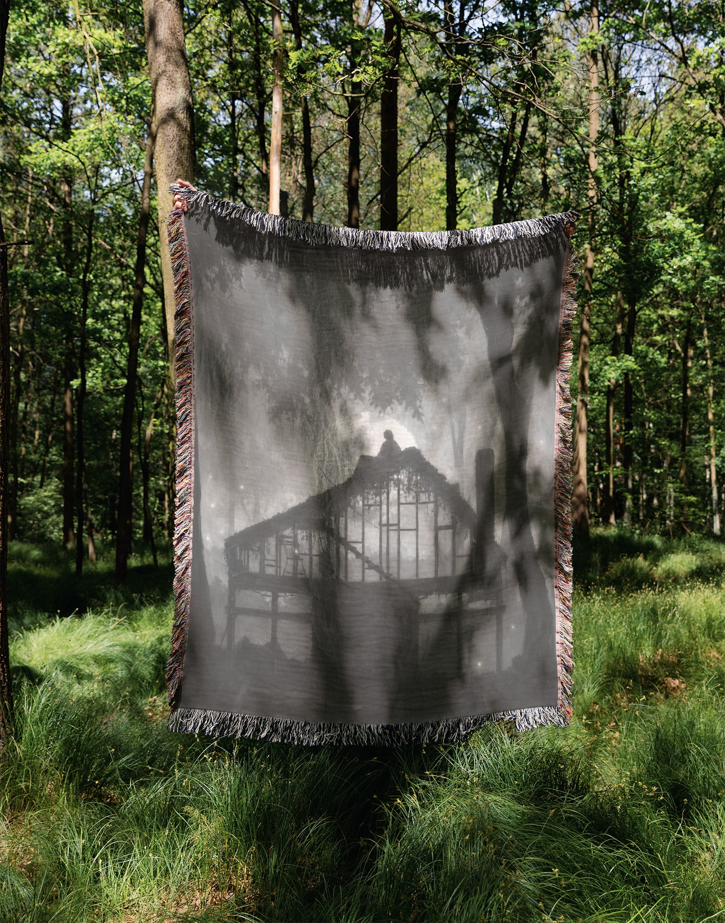 The Moonlit Cabin Woven Blanket