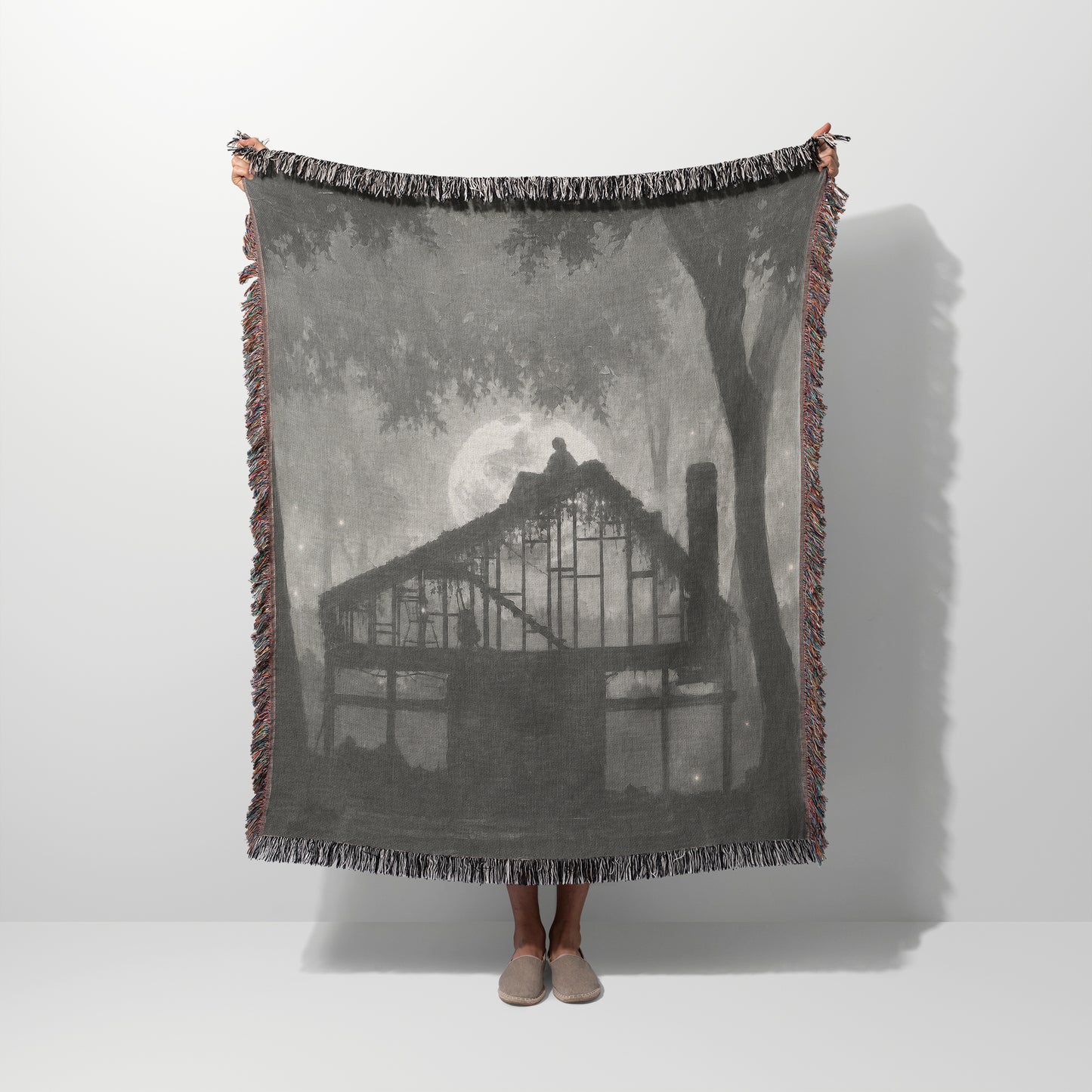 The Moonlit Cabin Woven Blanket