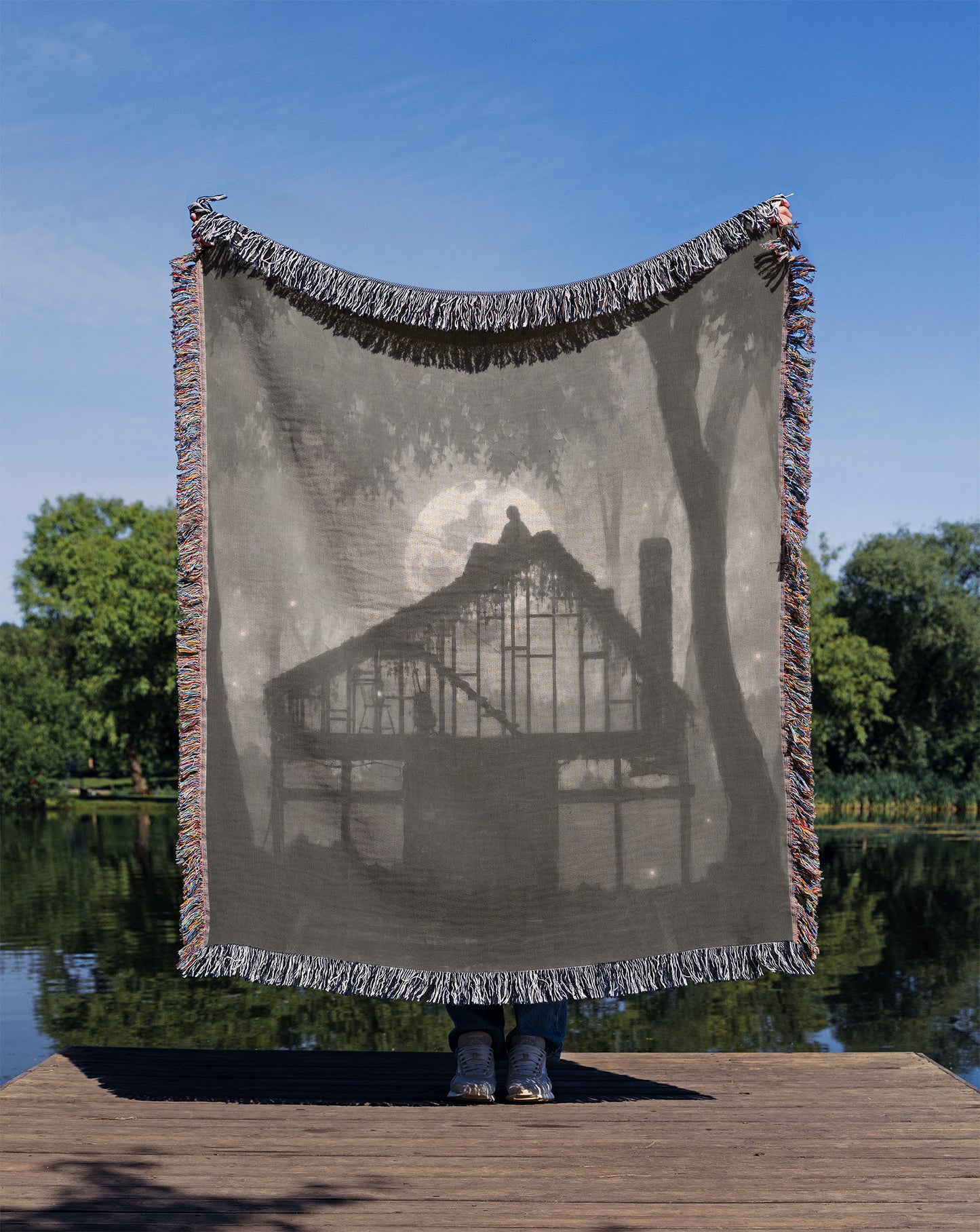 The Moonlit Cabin Woven Blanket